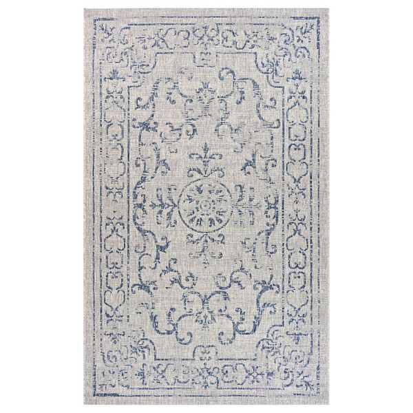 7.75' x 9.75' Navy Blue and Gray Medallion Rectangular Outdoor Area Throw Rug Laddha Home Designs