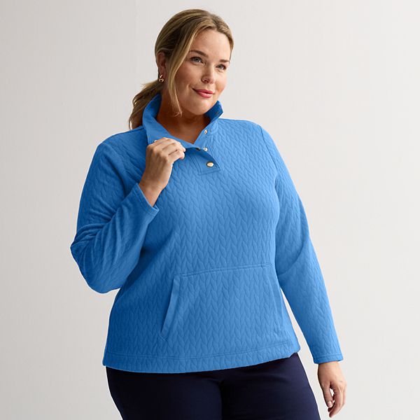 Plus Size Croft & Barrow® Quilted Mixed Media Pullover Croft & Barrow