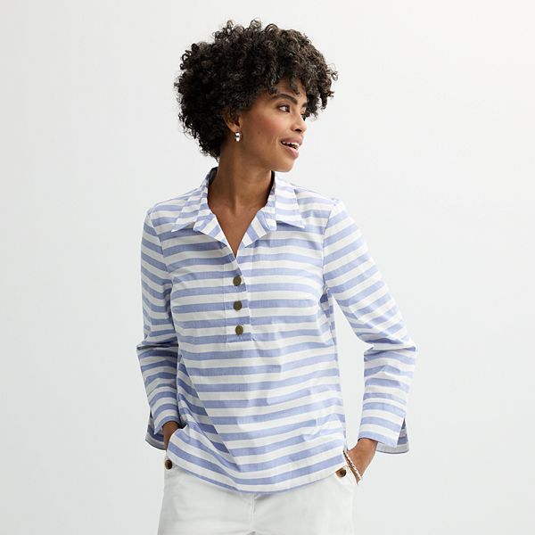 Women's Croft & Barrow® Structured Collared Long Sleeve Henley Shirt Croft & Barrow