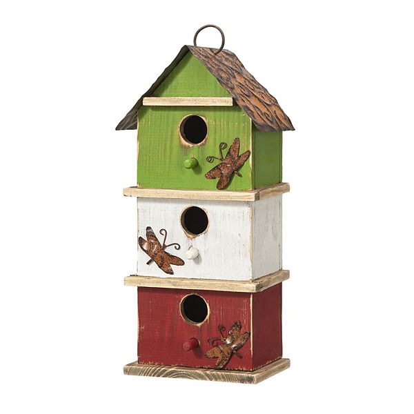 Glitzhome Multicolored Three-tiered Distressed Solid Wood Bird House Glitzhome