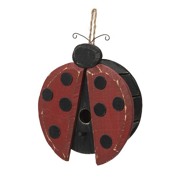 Glitzhome Distressed Solid Wood Ladybug Birdhouse Glitzhome