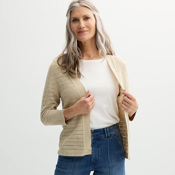 Women's Croft & Barrow® Textured Open Stitch Cardigan Croft & Barrow