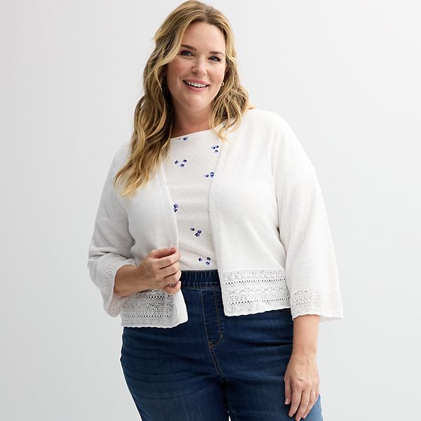 Plus Size Croft & Barrow® Pointelle Hem Open Front Cardigan Croft & Barrow