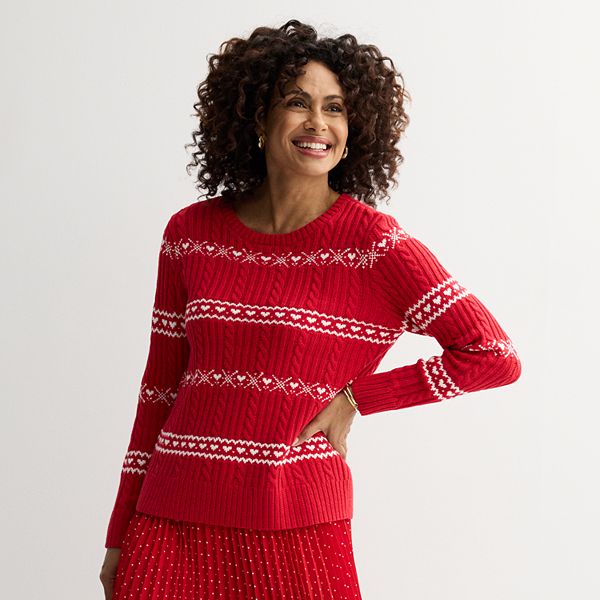 Women's Croft & Barrow® Heart Fair Isle Cable Knit Sweater Croft & Barrow