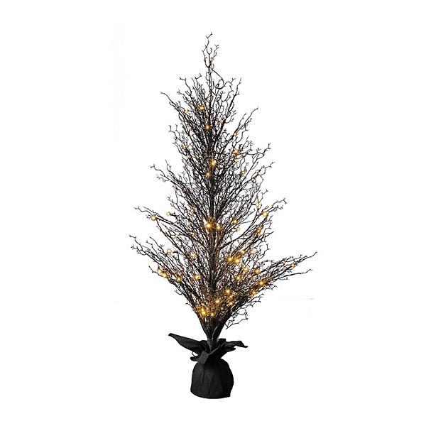 nearly natural 5-ft. Pre-Lit Halloween Black Twig Artificial Fall Tree in Burlap Planter NEARLY NATURAL