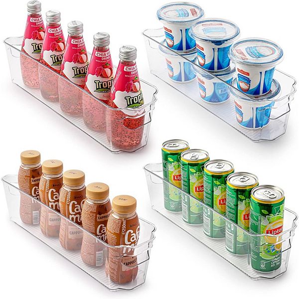 Zulay Kitchen 4 Pack Narrow Clear Refrigerator Organizer Bins Zulay