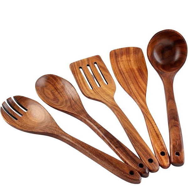 Zulay Kitchen Extra-Large 5-Piece Wooden Spoon Set for Cooking Zulay