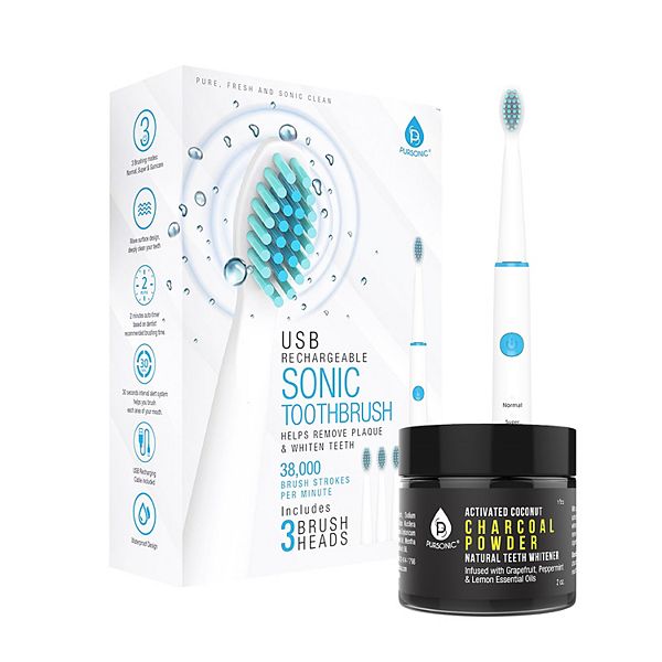 Usb Rechargeable Rotary Toothbrush + Freebie Activated Coconut Charcoal Powder Natural Teeth Whitene Pursonic