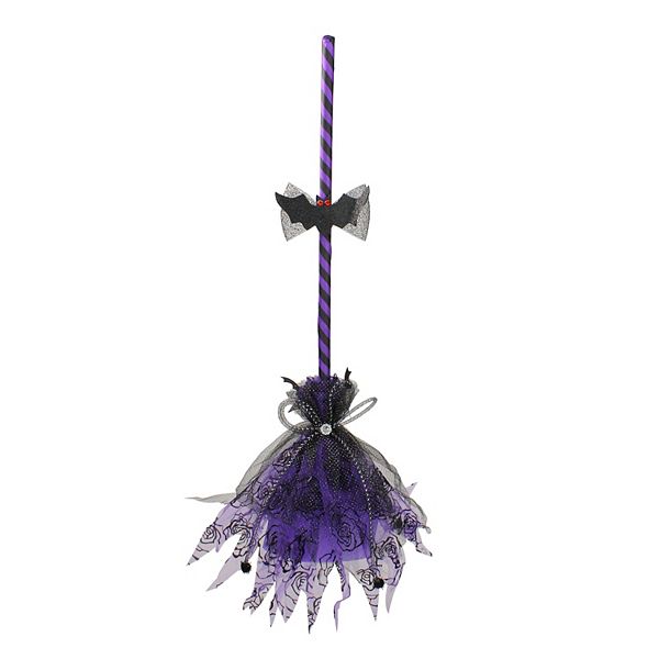 Northlight Purple and Black Striped Animated Witches Halloween Broom Decoration Northlight