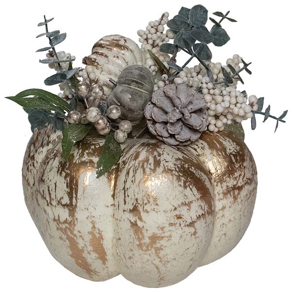 Northlight White & Gold Finish Pumpkins Fall Harvest Artificial Plant Table Decor Northlight