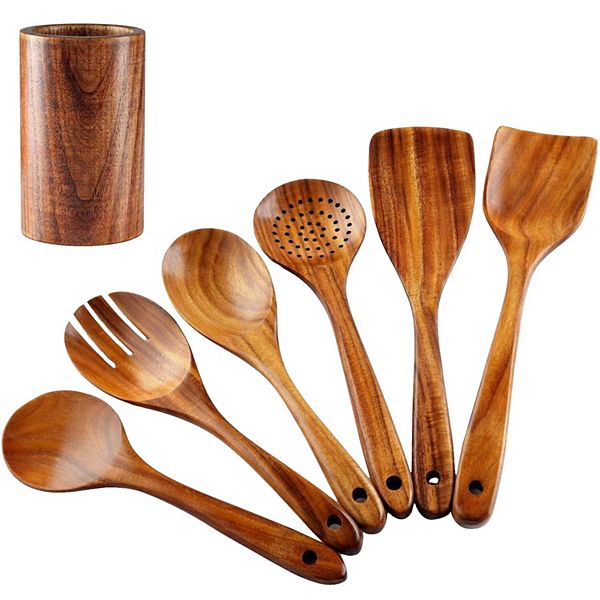 Zulay Kitchen Premium 7-Piece Wooden Spoons for Cooking - Smooth Finish Teak Wooden Utensils Zulay