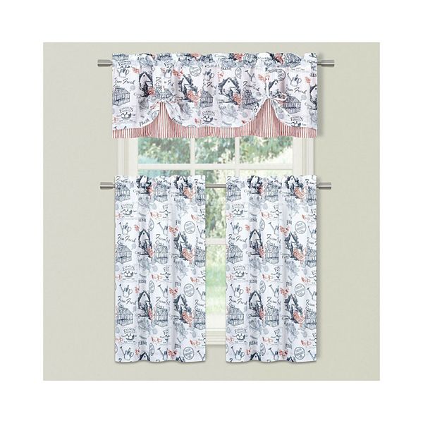 Kate Aurora Rooster Toile Complete 3 Pc Café  Kitchen Curtain Tier And Valance Set Kate Aurora