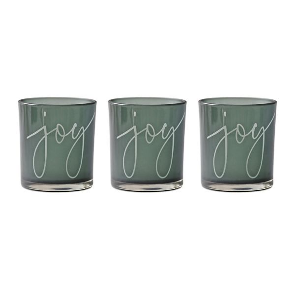 Melrose Green Glass Joy Candle Holder Table Decor 3 pc Set Melrose