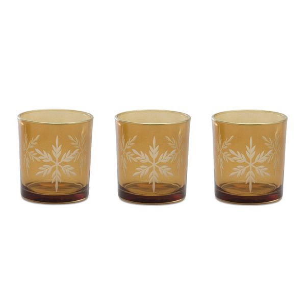 Melrose Glass Snowflake Frosted Candle Holder Table Decor 3-Piece Set Melrose