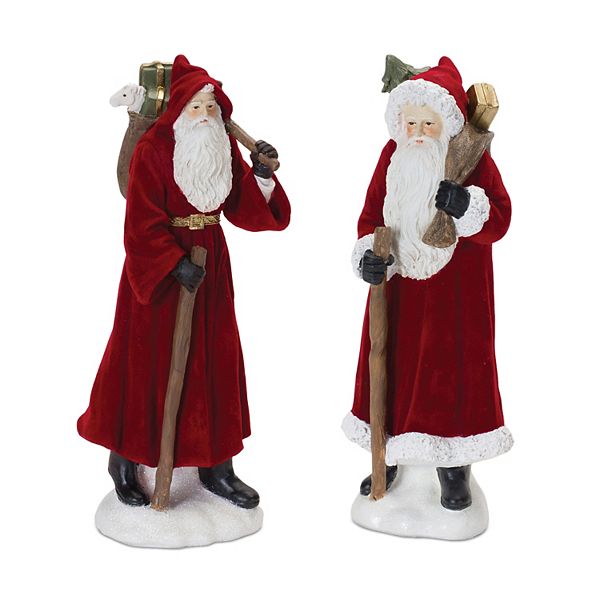 Melrose Hooded Traveling Santa Christmas Figurines 2-Piece Set Melrose