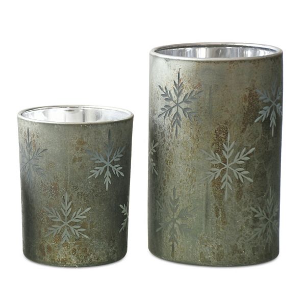 Melrose Snowflake Glass Candle Holder Table Decor 2 pc Set Melrose