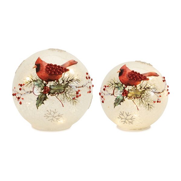 Melrose LED Frosted Cardinal Berry Globe Table Decor 2 pc Set Melrose