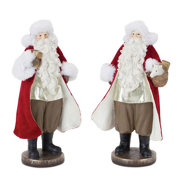 Melrose Flocked Classic Santa Figurine Table Decor 2-Piece Set Melrose