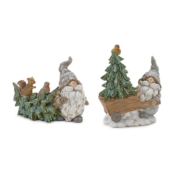 Melrose Pine Tree Hauling Winter Gnome Table Decor 2-Piece Set Melrose