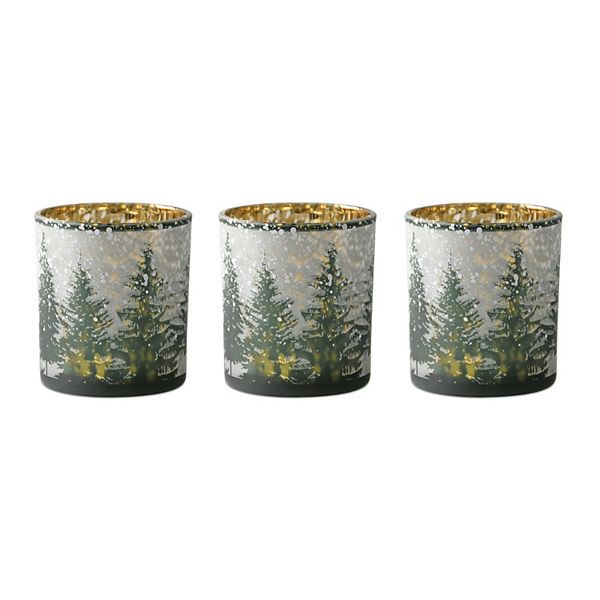 Melrose Frosted Pine Glass Candle Holder Table Decor 3 pc Set Melrose