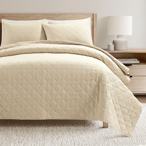 Lush Decor Haniya Solid Waffle Woven Cotton Textured Quilt Set Lush Décor