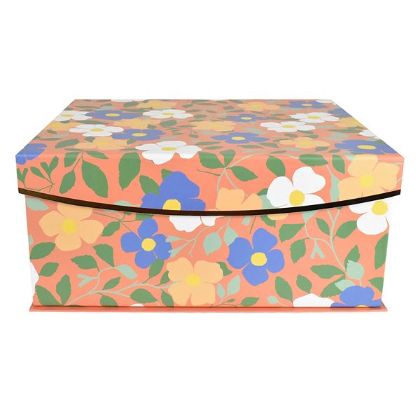 Celebrate Together Large Coral Floral Hinged Paper Storage Box Celebrate Together