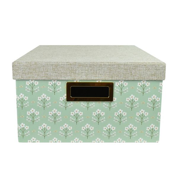 Celebrate Together Large Green Block Print Hinged Paper Storage Box Celebrate Together