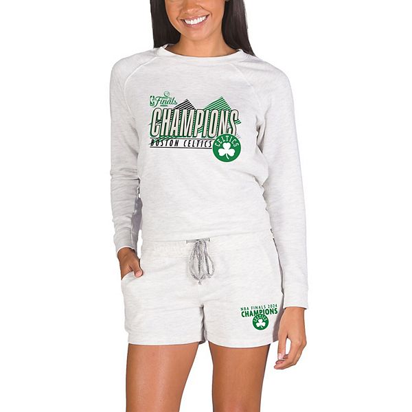 Women's Concepts Sport Oatmeal Boston Celtics 2024 NBA Finals Champions Mainstream Tri-Blend Long Sleeve T-Shirt & Shorts Set Unbranded