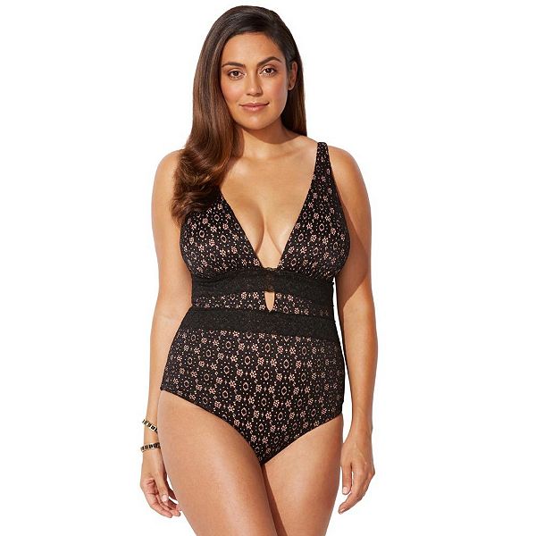 Женский купальник больших размеров Plus Size с кружевным декольте Swimsuits For All