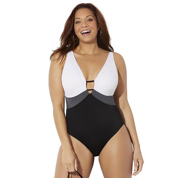 Женский Слитной купальник Swimsuits For All Цветной V-образный вырез Swimsuits For All