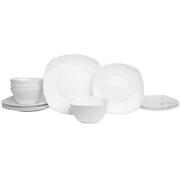 Fitz & Floyd 12-Piece Nevaeh White Soft Square Dinnerware Set Fitz & Floyd