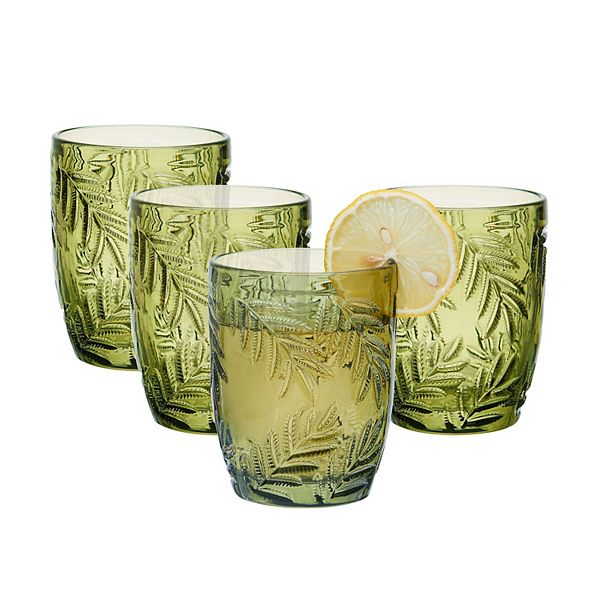 Fitz & Floyd Villa Palm 10 oz. Double Old Fashioned Glasses, Set of 4, Green Fitz & Floyd