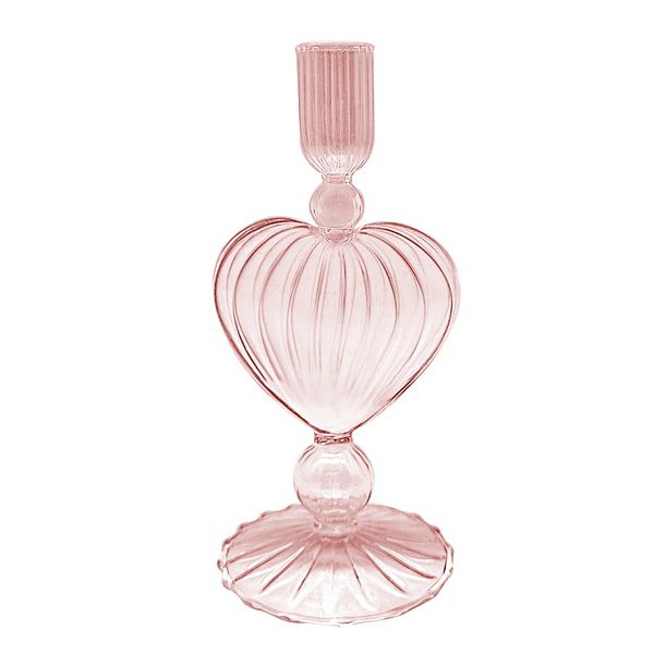 Celebrate Together Valentine's Day Pink Blown Glass Heart Taper Candle Holder Celebrate Together