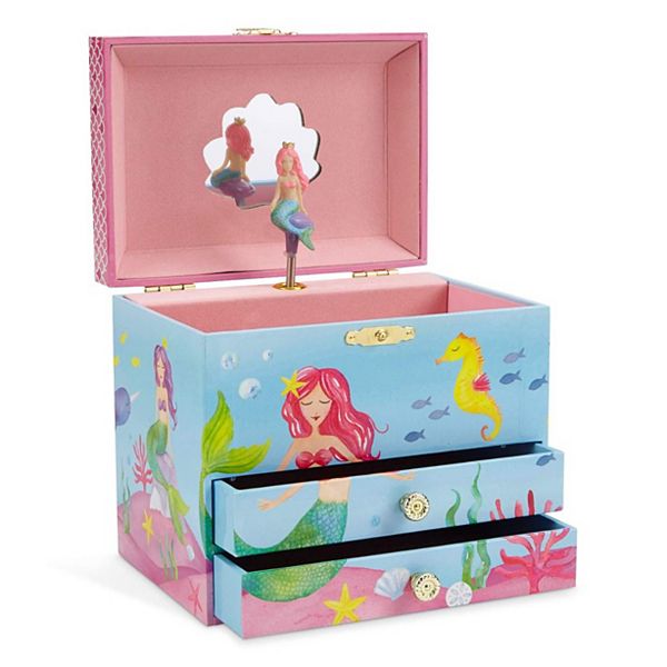 Mermaid Musical Jewelry Box, Underwater Design With Two Pullout Drawers Jewelkeeper