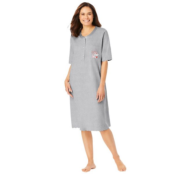 Dreams & Co. Women's Plus Size Satin Trim Cotton Sleepshirt Dreams & Co.