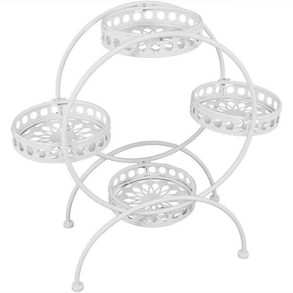 Sunnydaze White 4-tier Ferris Wheel Indoor And Outdoor Plant Stand - 28 In Sunnydaze Decor