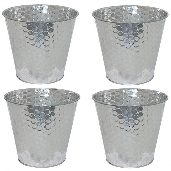 Sunnydaze Set Of 4 Steel Buckets With Hexagon Pattern Sunnydaze Decor