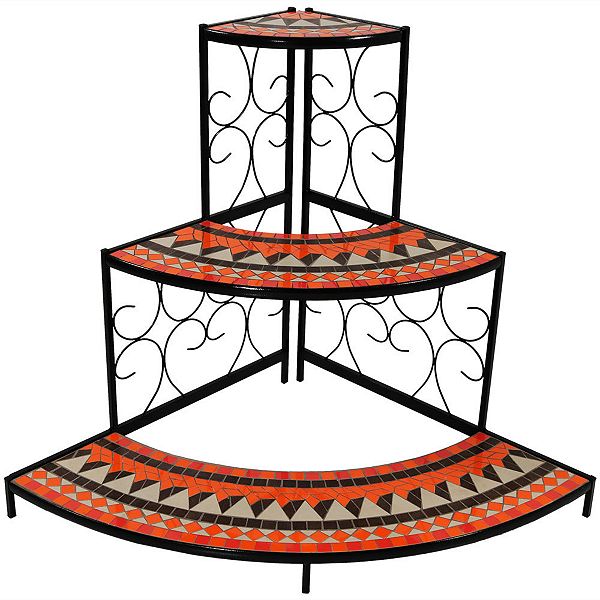 Sunnydaze Black Steel/orange Mosaic 3-tier Step Corner Plant Stand - 40 In Sunnydaze Decor