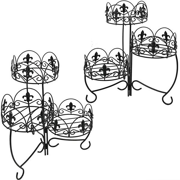 Sunnydaze Black Iron French Lily 3-tiered Plant Stand - 22 In - Set Of 2 Sunnydaze Decor