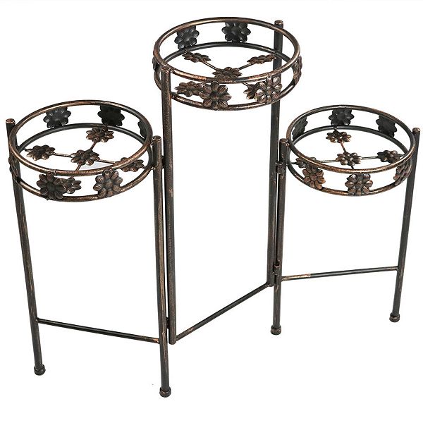 Sunnydaze Bronze Painted Metal 3-tier Staggered Folding Plant Stand - 29 In Sunnydaze Decor