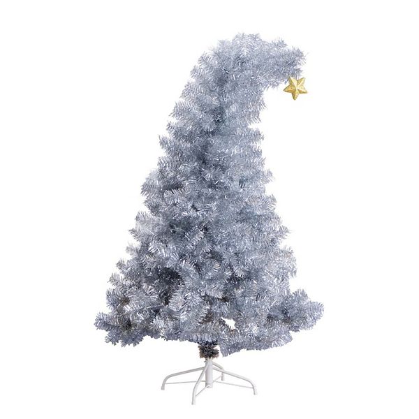 nearly natural 5-ft. Artificial Silver Tinsel Holiday Santa's Hat Christmas Tree with Star Topper NEARLY NATURAL