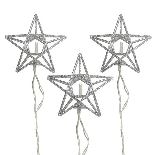 PENN Indoor / Outdoor Silver Wire 10-Count Battery Operated Glitter Star Christmas Light Set Penn