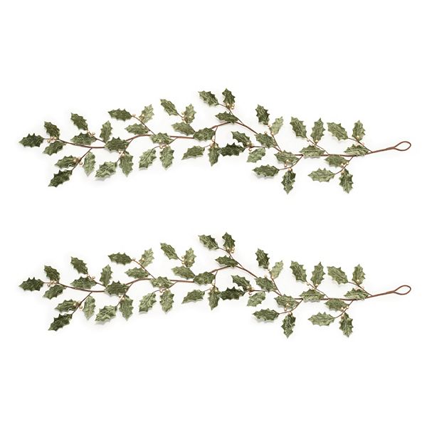 Melrose Glittered Artificial Holly Leaf Garland 2-Piece Set Melrose