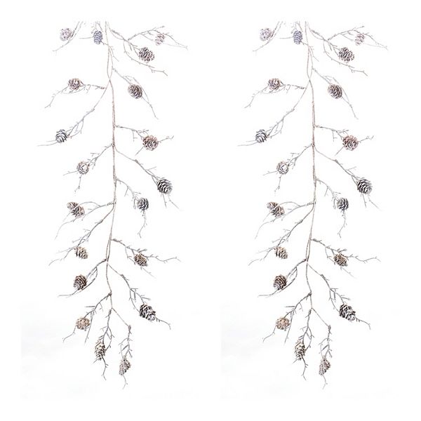 Melrose Flocked Artificial Pinecone Twig Garland 2-piece Set Melrose