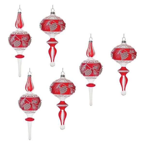 Melrose Glittered Glass Pinecone Spindle Ornaments 6 pc Holiday Decor Set Melrose