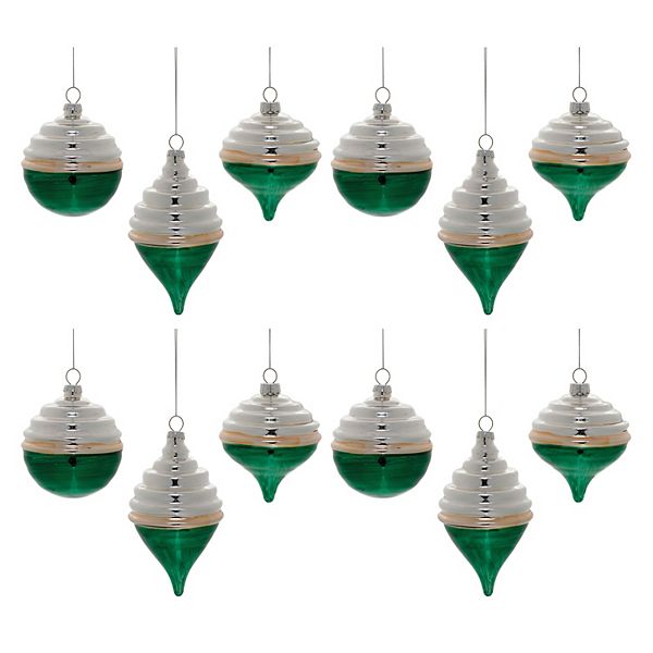 Melrose Two-Tone Tiered Glass Ornaments 12 pc Holiday Decor Set Melrose