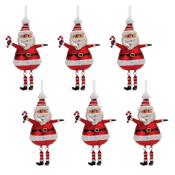 Melrose Glittered Glass Santa Ornaments 6 pc Holiday Decor Set Melrose