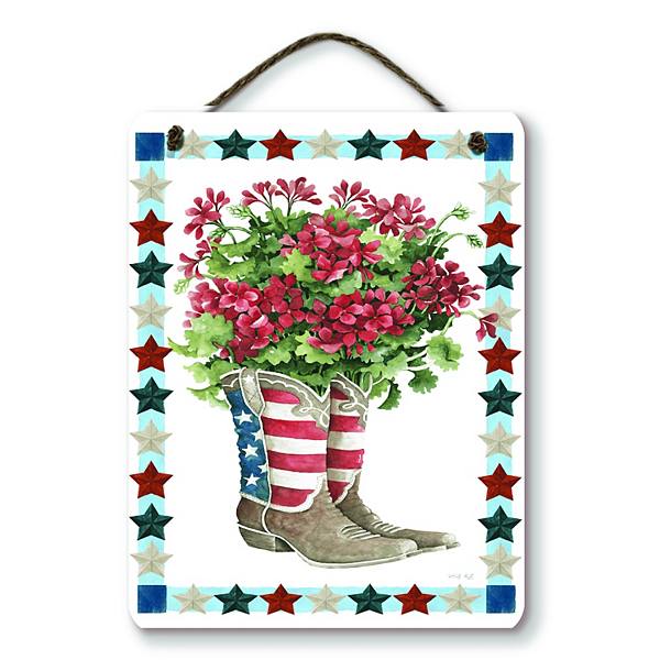 COURTSIDE MARKET Americana Cowboy Boots Bouquet Hanging Artboard Wall Decor Courtside Market