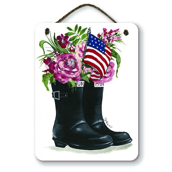 COURTSIDE MARKET Americana Rainboots Bouquet Hanging Artboard Wall Decor Courtside Market