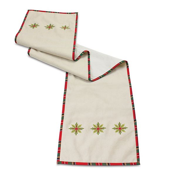 Melrose Embroidered Pine Berry Snowflake Table Runner Melrose